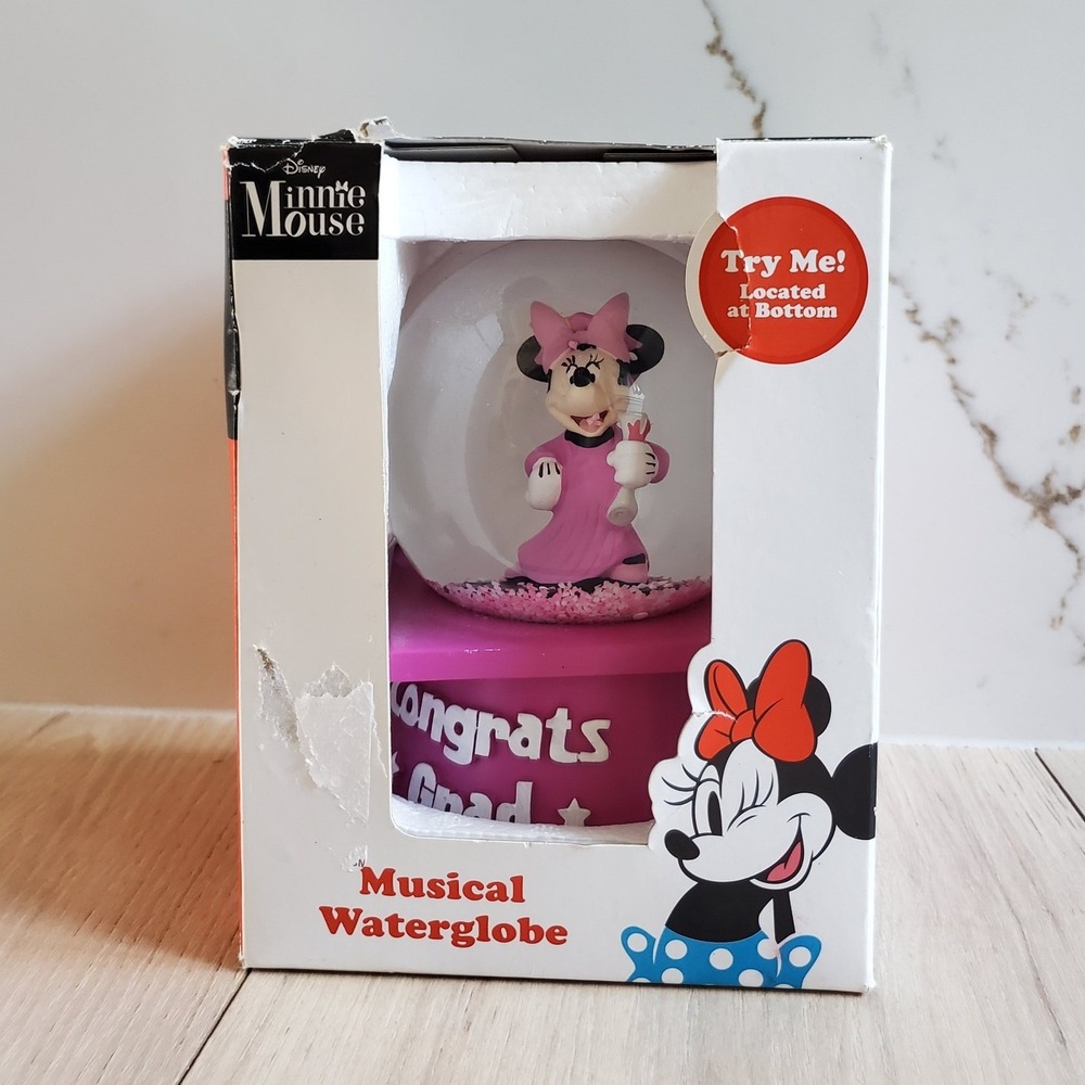 Disney Minnie Mouse Congrats Grad Musical Water Globe Graduation Snowglobe Pink‎
